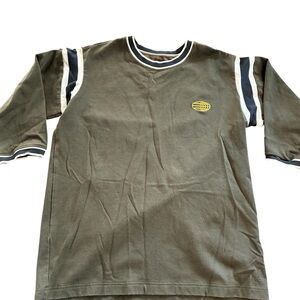 Vintage 90s Adidas Originals Collection Globe Logo Shirt Olive Green size L